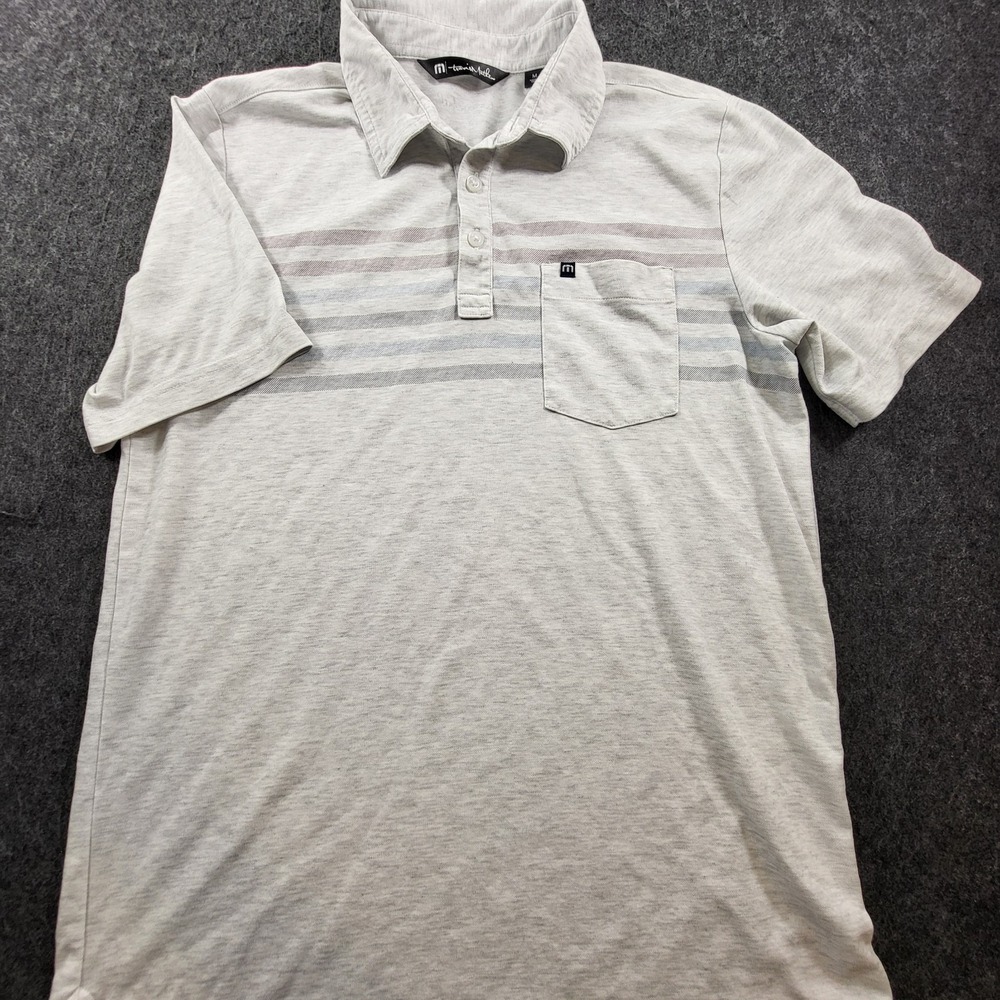 Travis Mathew Golf Polo Men's M Short Sleeve Performance Gray Stripes - Picture 3 of 11